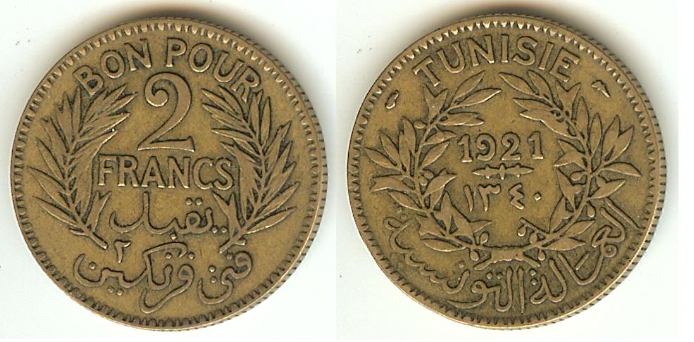 TUNISIE - Protectorat Français (1881-1956) 2 Francs 1921 -TTB